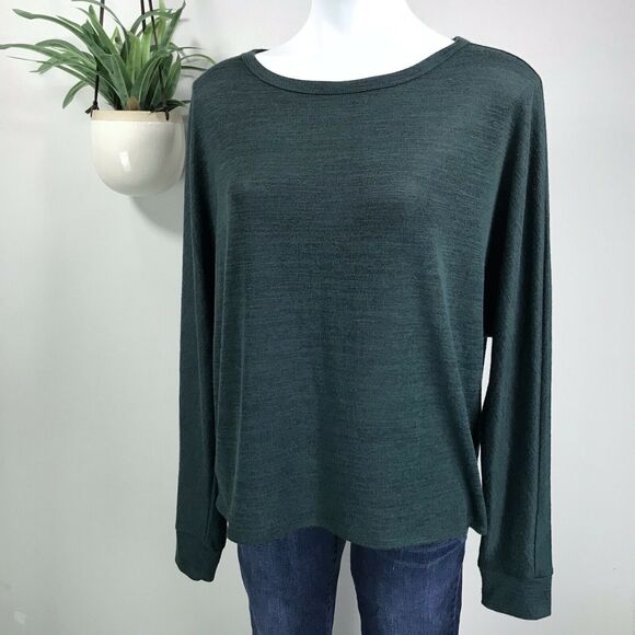 M Magaschoni Dolman Sleeve Thin Knit Sweater Top Green Bateau Pullover Size L - Picture 1 of 9